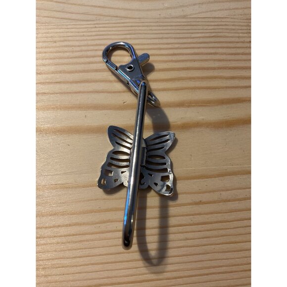 Metal Butterfly Purse Keychain With Rhinestone Accents & Lobster Clasp - Picture 3 of 5